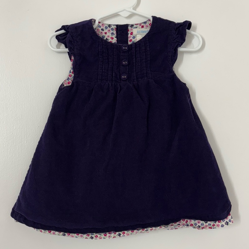 JoJo Maman Bébé Dark Purple Corduroy Jumper Dress Baby Girl Size 6-12 Months
